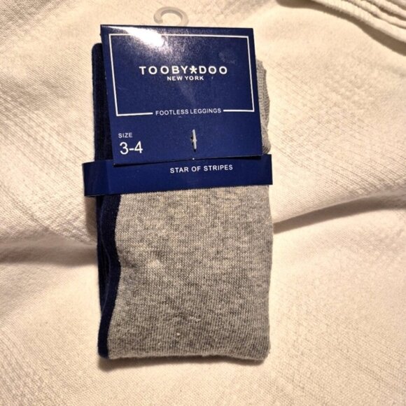 Tooby Doo girls footless sweater tights leggings gray with blue stripe NEW - Picture 1 of 8